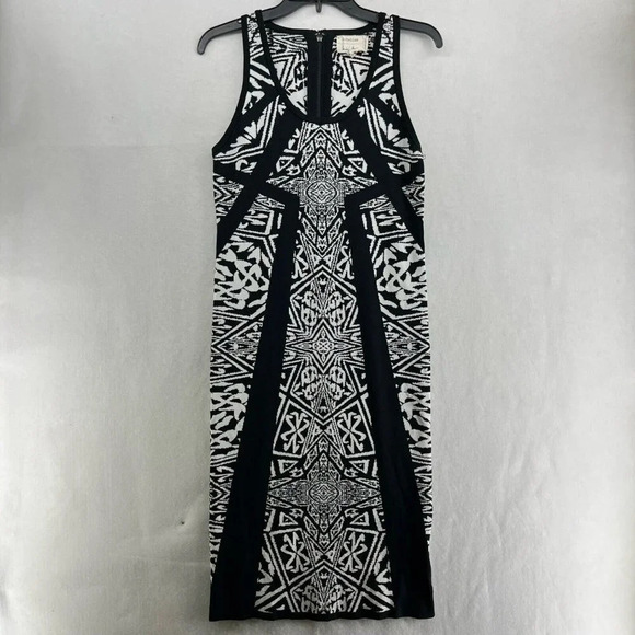 Artelier Nicole Miller Dress Women's Sz L Black Patterned Bodycon Sccop Neck - Picture 1 of 13
